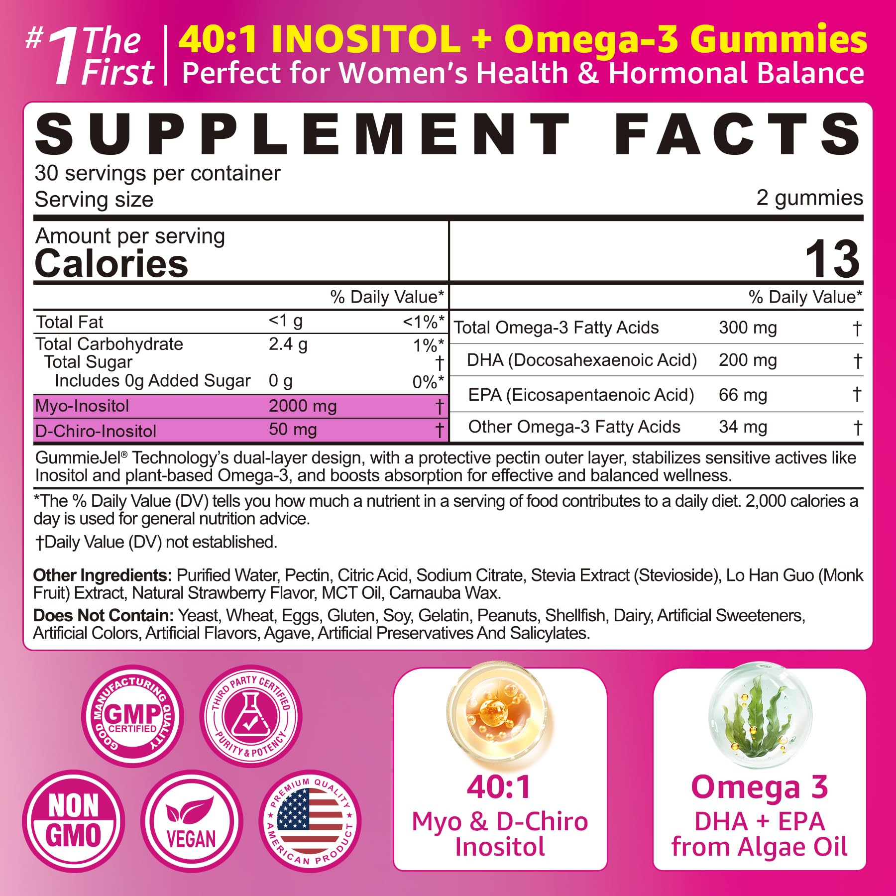 Myo-Inositol & D-Chiro Ideal 40:1, Inositol + Omega-3(3:1) Gummies, Hormone Balance for Women | Sugar Free Inositol Gummies w/Omega 3 DHA:EPA (3:1), Inositol Supplement for Cycle Health, Vegan, 60 Ct EnvyCure buy australia supplements