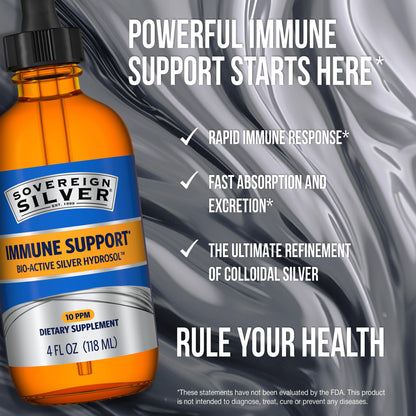 Sovereign Silver Immune Support - Colloidal Silver, Bio-Active Silver Hydrosol, 10 ppm, Liquid Dropper, 4 Fl Oz, (118 mL) Sovereign Silver