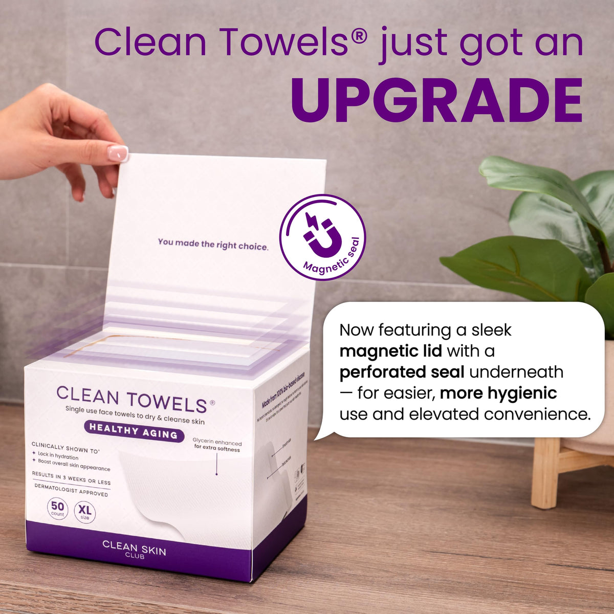 Reduces Fine Lines and Wrinkles in 6 weeks or Less, CLEAN SKIN CLUB Healthy Aging Clean Towels® XL, Disposable Face Towels, XL - 1 Pack (50 count) CLEAN SKIN CLUB