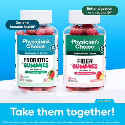 Physician's CHOICE Probiotic Gummies with Vitamin D & Prebiotic Fiber - Sugar Free - 1B CFUs of Clinically Studied Probiotic - Supports Immune & Gut Health Physician's CHOICE