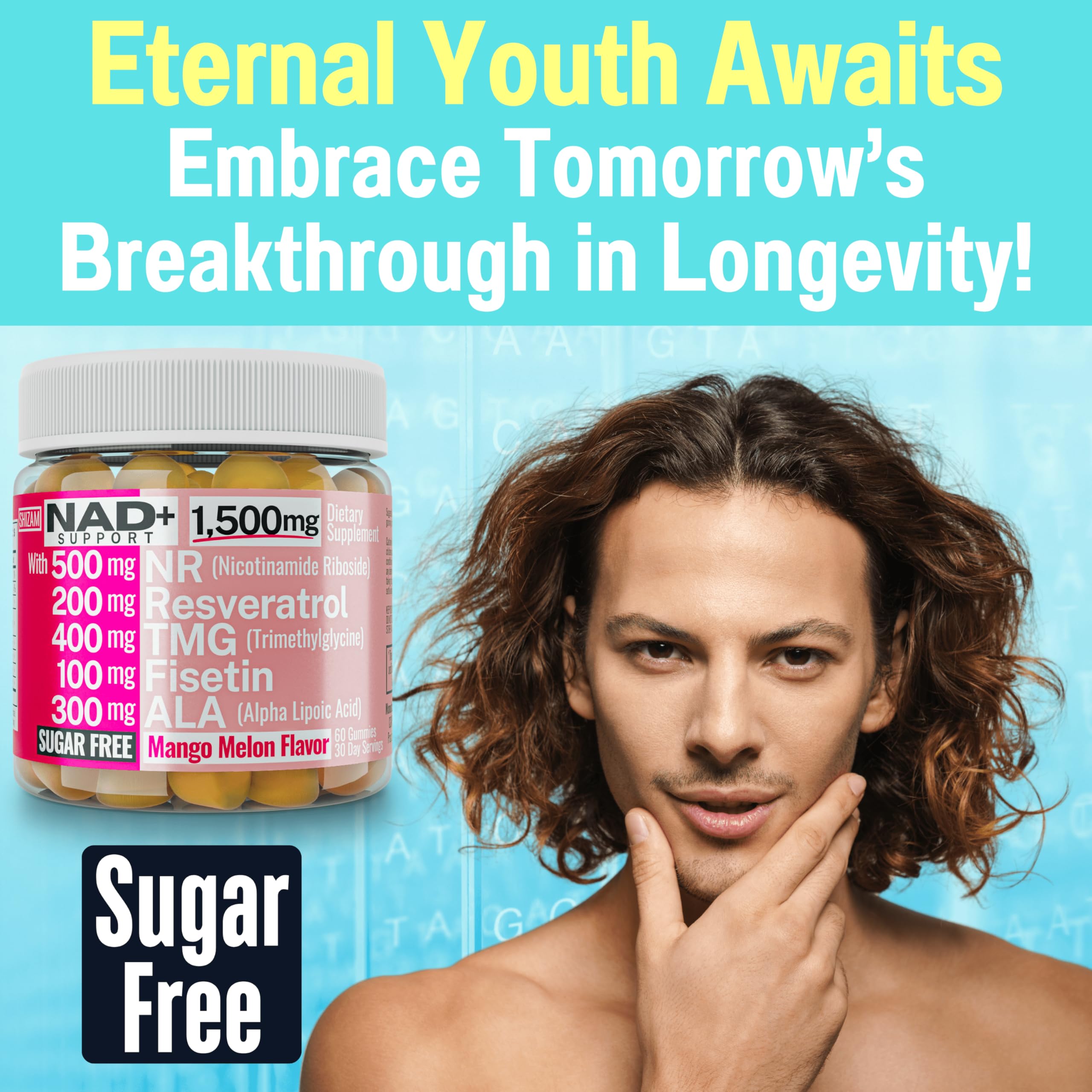 1500mg NAD+ Sugar Free Gummies | NAD + Plus NR TMG ALA Trans-Resveratrol Fisetin Supplements | Nicotinamide Riboside Trimethylglycine Alpha Lipoic Acid Betaine Pills Capsules Tincture Supplement Alt SHIZAM buy australia supplements