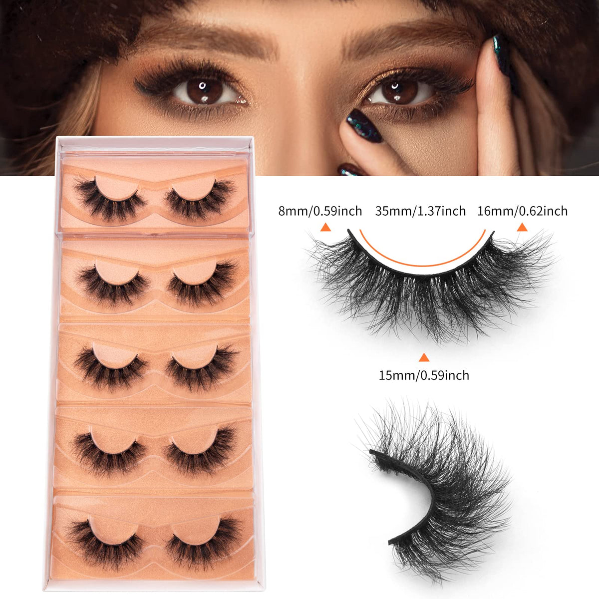 DYSILK Eyelashes Mink Lashes Fluffy - Fluffy Lashes 5 Pairs 6D Faux Mink Eyelash False Eyelashes Natural Look Lashes That Look Like Extensions Wispy Eyelashes Strip Lashes Eye Lashes | Fluffy-16mm DYSILK