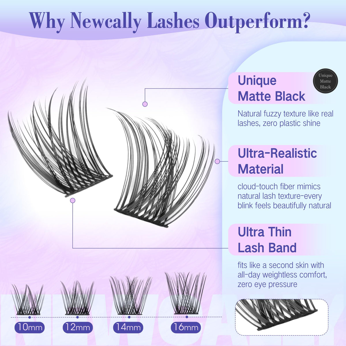 Lash Clusters Kit Wispy Natural Cluster Eyelash Extension Kit DIY Lash Extension Kit C-curly 10-16MM Eyelash Clusters Volume Individual Lashes Kit by Newcally Newcally