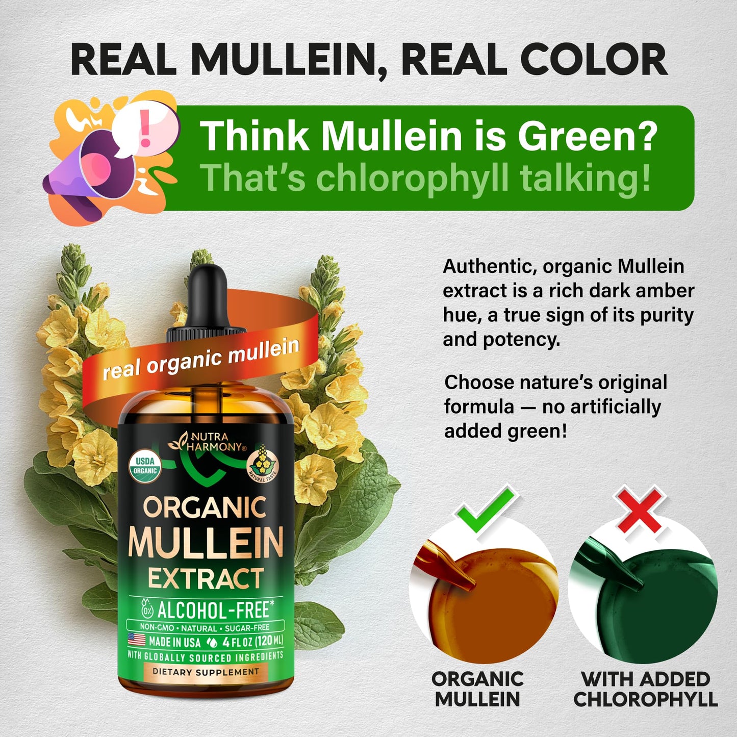 Mullein Drops for Lungs - USDA Organic Liquid - Mullein Leaf Extract Supplement - Made in USA - Lung & Bronchial Cleanse for Smokers - Respiratory Health Support NUTRAHARMONY