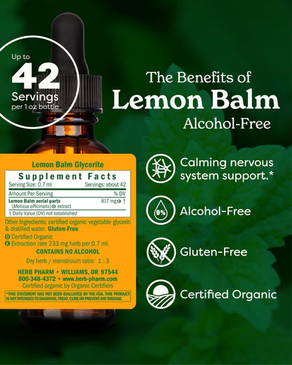 Herb Pharm, Lemon Balm Alcohol Free, 1 Fl Oz Herb Pharm