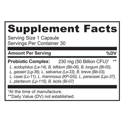 NATURELO Probiotics for Digestive Health, 50 Billion CFU, 30 Vegetarian Capsules, 11 Strains, Daily Use Supplement, Delayed Release, No-Fridge, Helps Boost Immune System, NATURELO