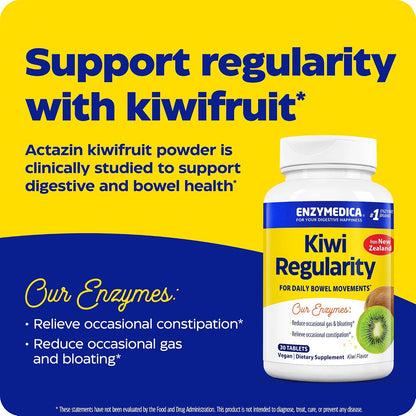 Enzymedica Kiwi Regularity - Bowel Movement Supplement for Women & Men, Occasional Constipation Support, Reduces Gas & Bloating, Daily Digestion & Gut Health Support for Adults - 30 Chewable Tablets Gsupps Australia