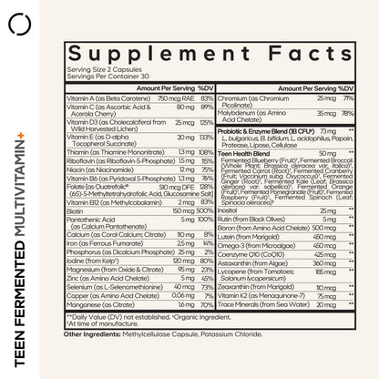 Codeage Teen Multivitamin Supplement – Daily Vitamins and Minerals for Teen Boys and Girls – Organic Whole Food Formula with Omega-3 and Vitamins A to K - 60 Capsules