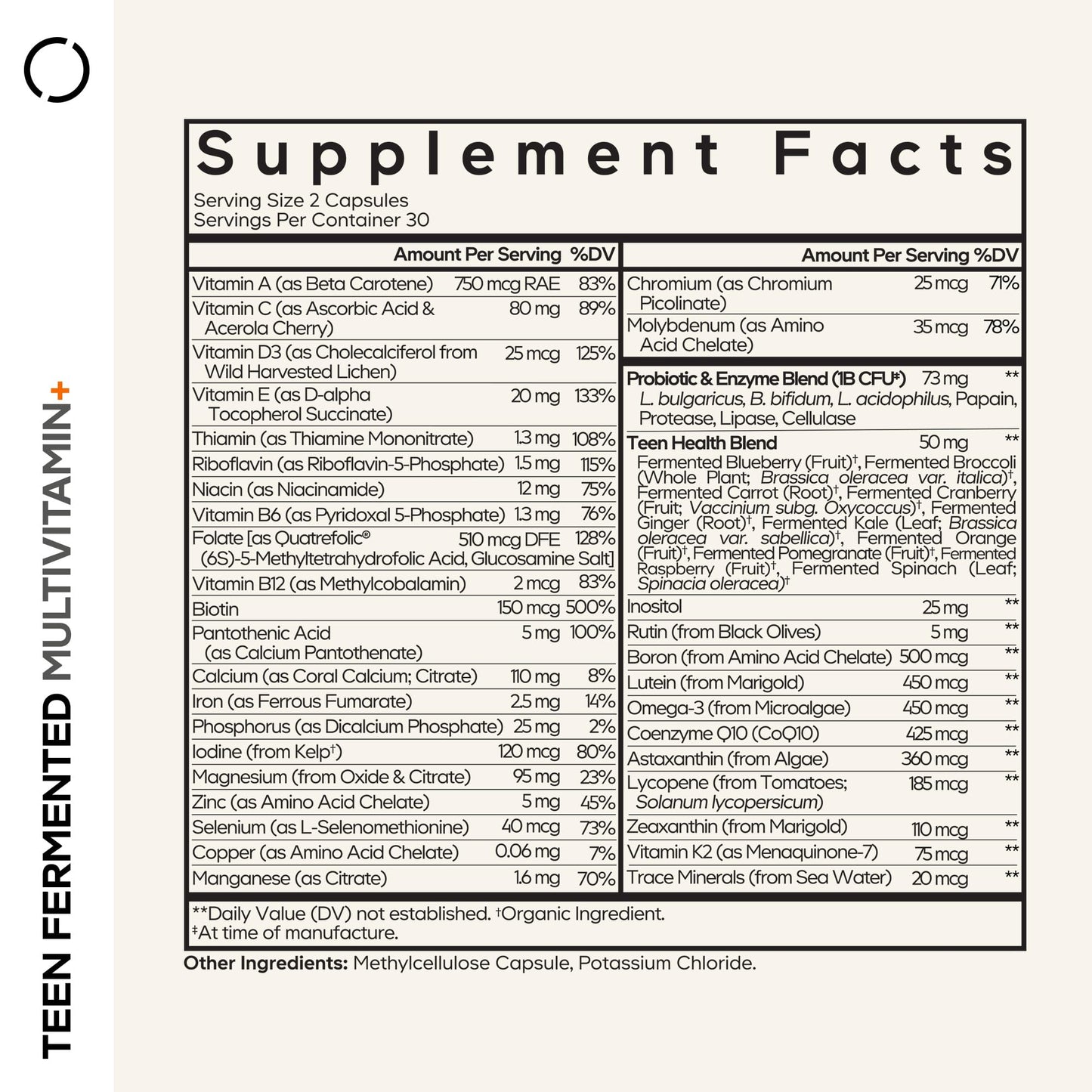 Codeage Teen Multivitamin Supplement – Daily Vitamins and Minerals for Teen Boys and Girls – Organic Whole Food Formula with Omega-3 and Vitamins A to K - 60 Capsules