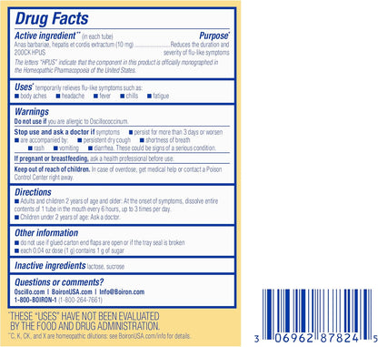 Boiron Oscillococcinum for Relief from Flu-Like Symptoms of Body Aches, Headache, Fever, Chills, and Fatigue - 30 Doses Gsupps Australia