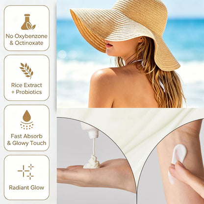 KUVPIUS Organic Sunscreen SPF 50+ PA++++, Korean Sun Skin Care Sunscreen, Daily Facial Sunblock 50ML for Travel, Beach Essentials Sunscreen No White Cast KUVPIUS