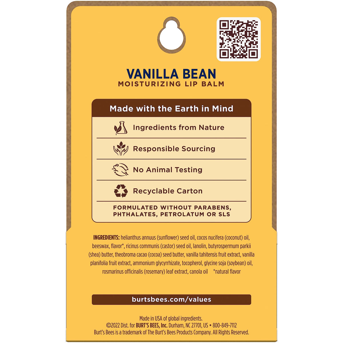 Burt's Bees Lip Balm - Vanilla Bean, Lip Moisturizer With Responsibly Sourced Beeswax, Tint-Free, Natural Origin Conditioning Treatment, 2 Tubes, 0.15 oz. Burt's Bees