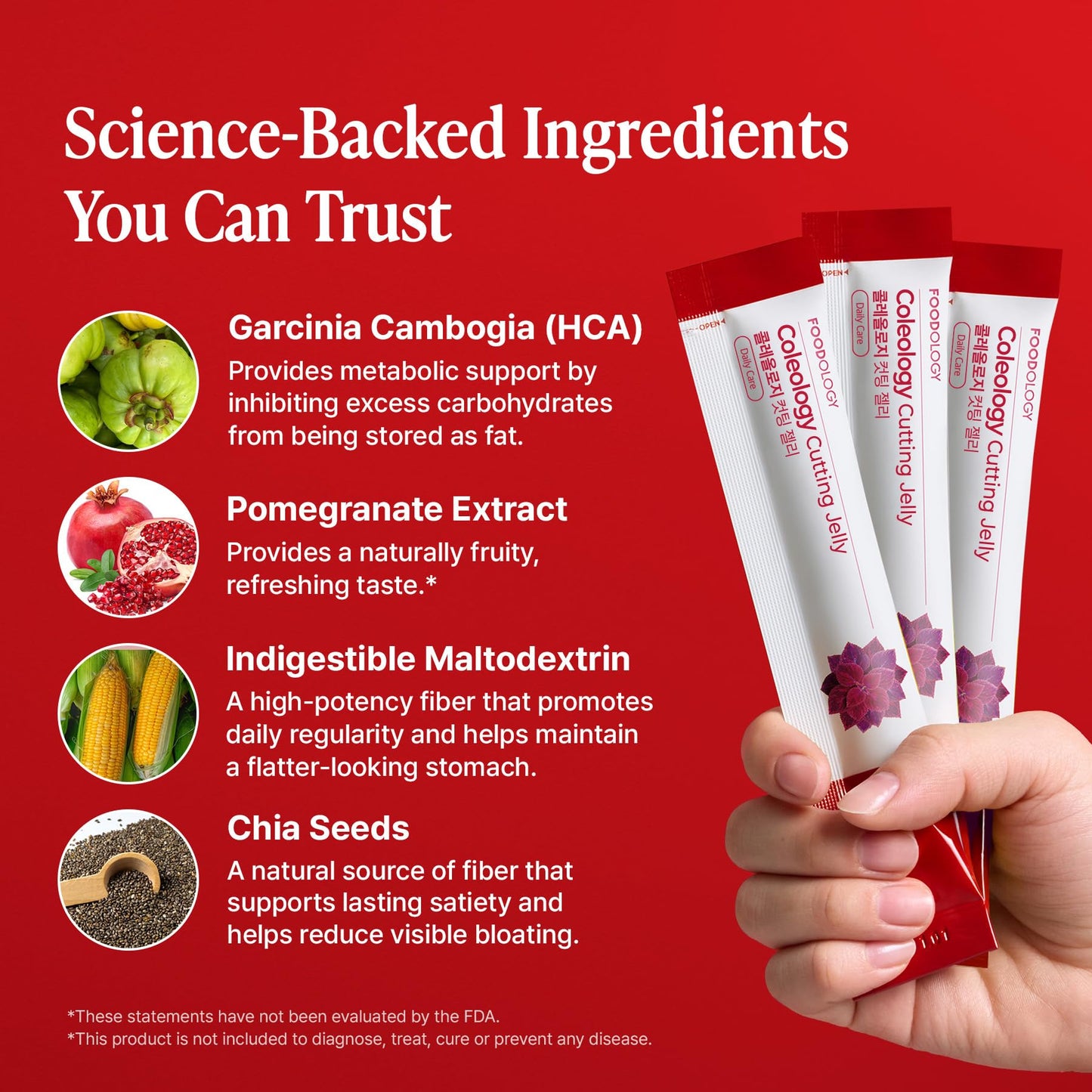 FOODOLOGY Coleology Cutting Stick Jelly (Pomegranate) – Dietary Fiber Supplement for Healthy Weight Management, Chia Seeds & Garcinia Cambogia FOODOLOGY