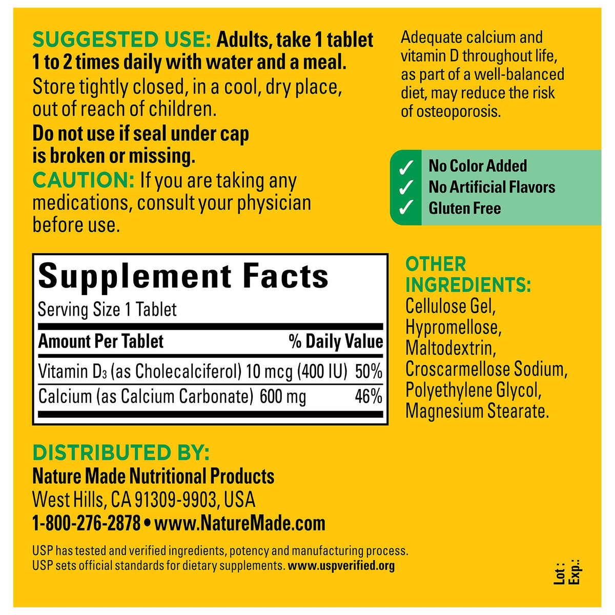 Nature Made Calcium 600 mg with Vitamin D3, Dietary Supplement for Bone Support, 220 Tablets Nature Made