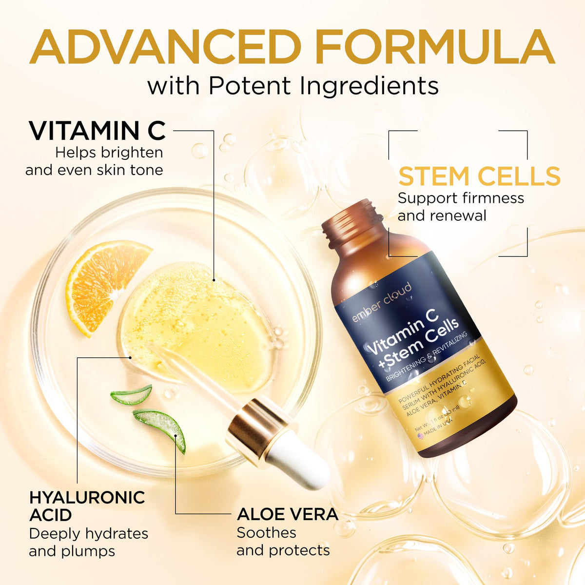 Ember Cloud Vitamin C Serum for Face with Stem Cells & Hyaluronic Acid 1 Oz Ember Cloud