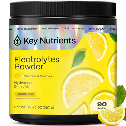 KEY NUTRIENTS Multivitamin Electrolytes Powder No Sugar - Refreshing Lemonade Electrolyte Powder - Sodium & Energy Supplement - Hydration Powder KEY NUTRIENTS