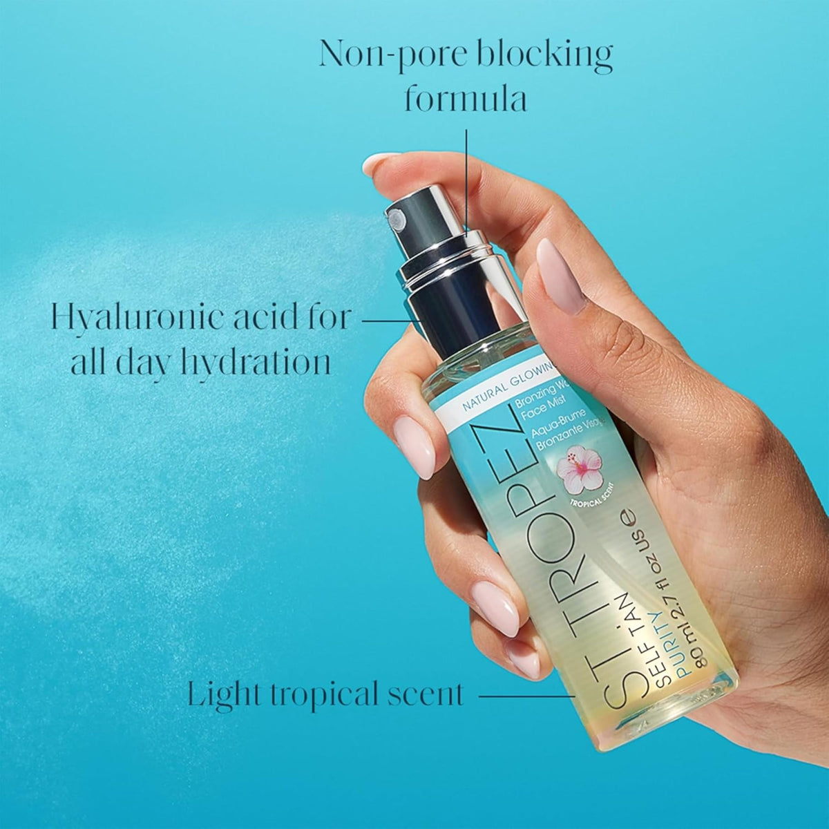 St.Tropez Self Tan Purity Bronzing Water Face Mist, Natural Sunkissed Glow with Hyaluronic Acid & Antioxidants, Vegan, Natural & Cruelty-Free Face Care, 2.7 Fl Oz St.Tropez