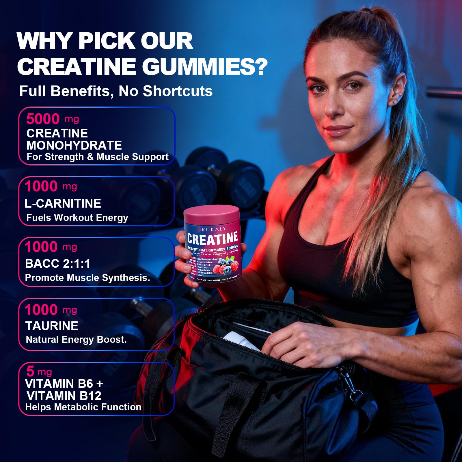 KUKALY Creatine Monohydrate Gummies for Men & Women, 8500MG Creatine Gummies Sugar Free Mixed Flavored with L-Taurine, BCAA 2:1, B12 B6 for Boost Strength ZyterX buy australia supplements