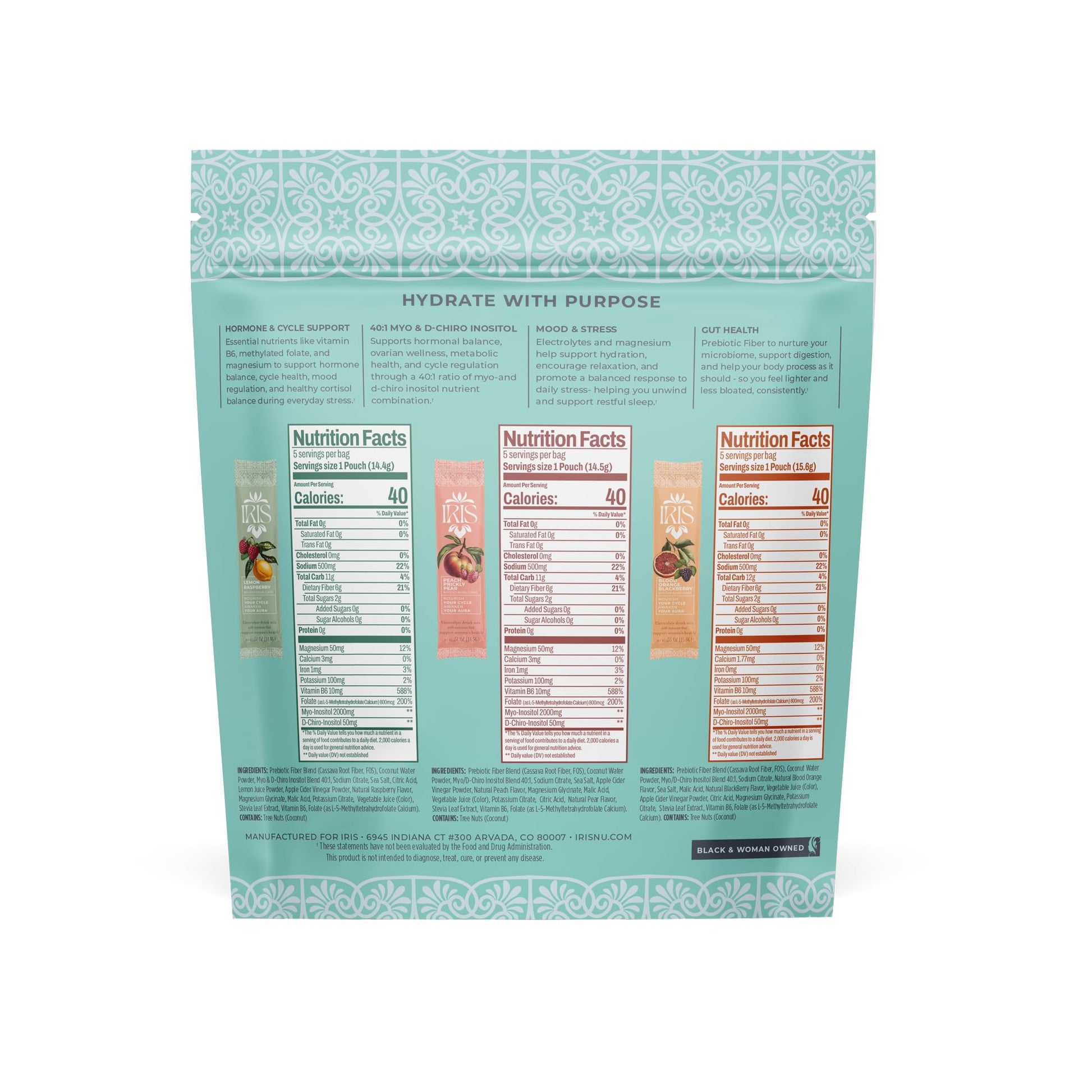 Iris Women’s Hormonal Health Daily Electrolyte Drink Mix | High Fiber, Essential B Vitamins for Mood Support | 40:1 Myo & D‑Chiro Inositol | Variety Pack, Iris buy australia supplements