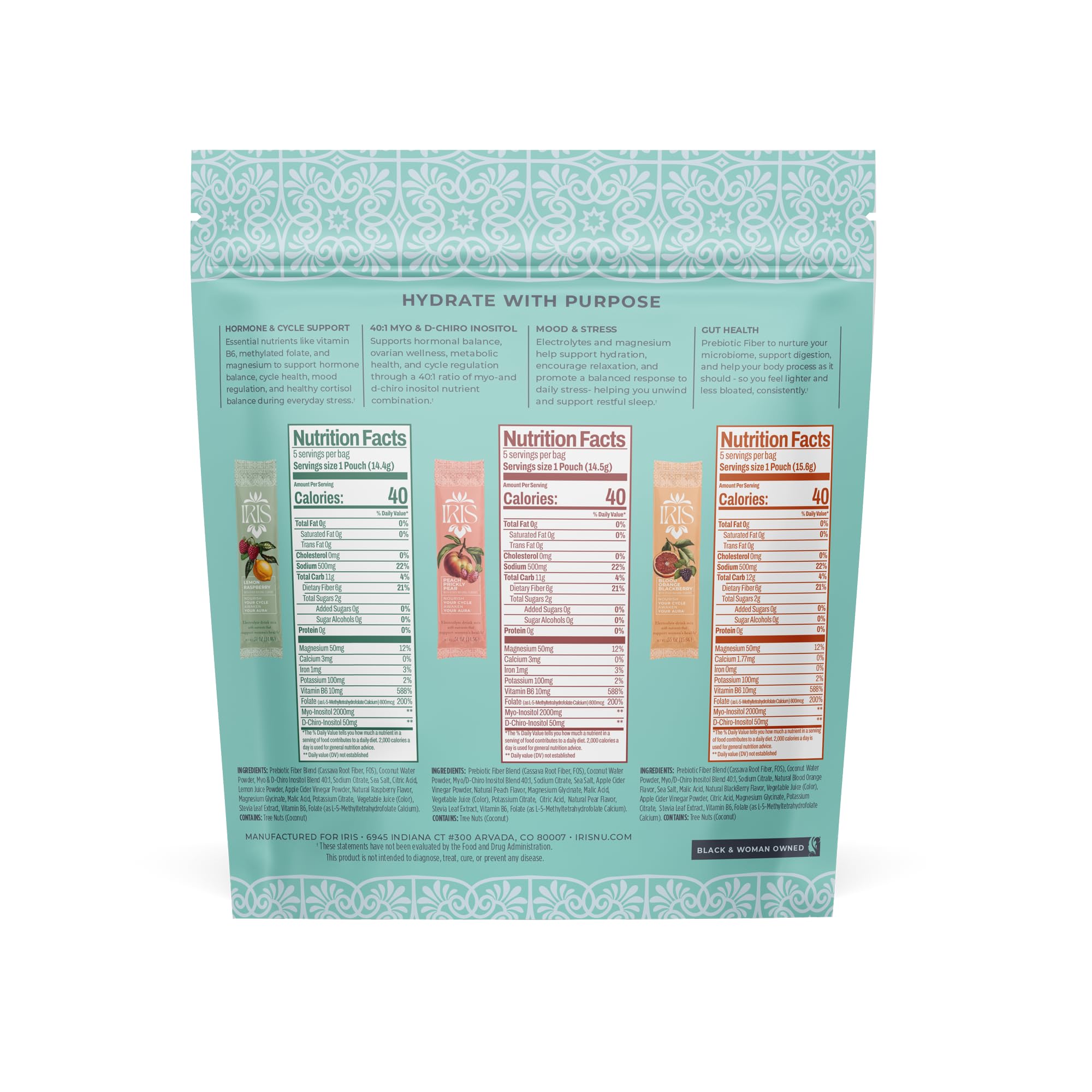 Iris Women’s Hormonal Health Daily Electrolyte Drink Mix | High Fiber, Essential B Vitamins for Mood Support | 40:1 Myo & D‑Chiro Inositol | Variety Pack, Iris buy australia supplements