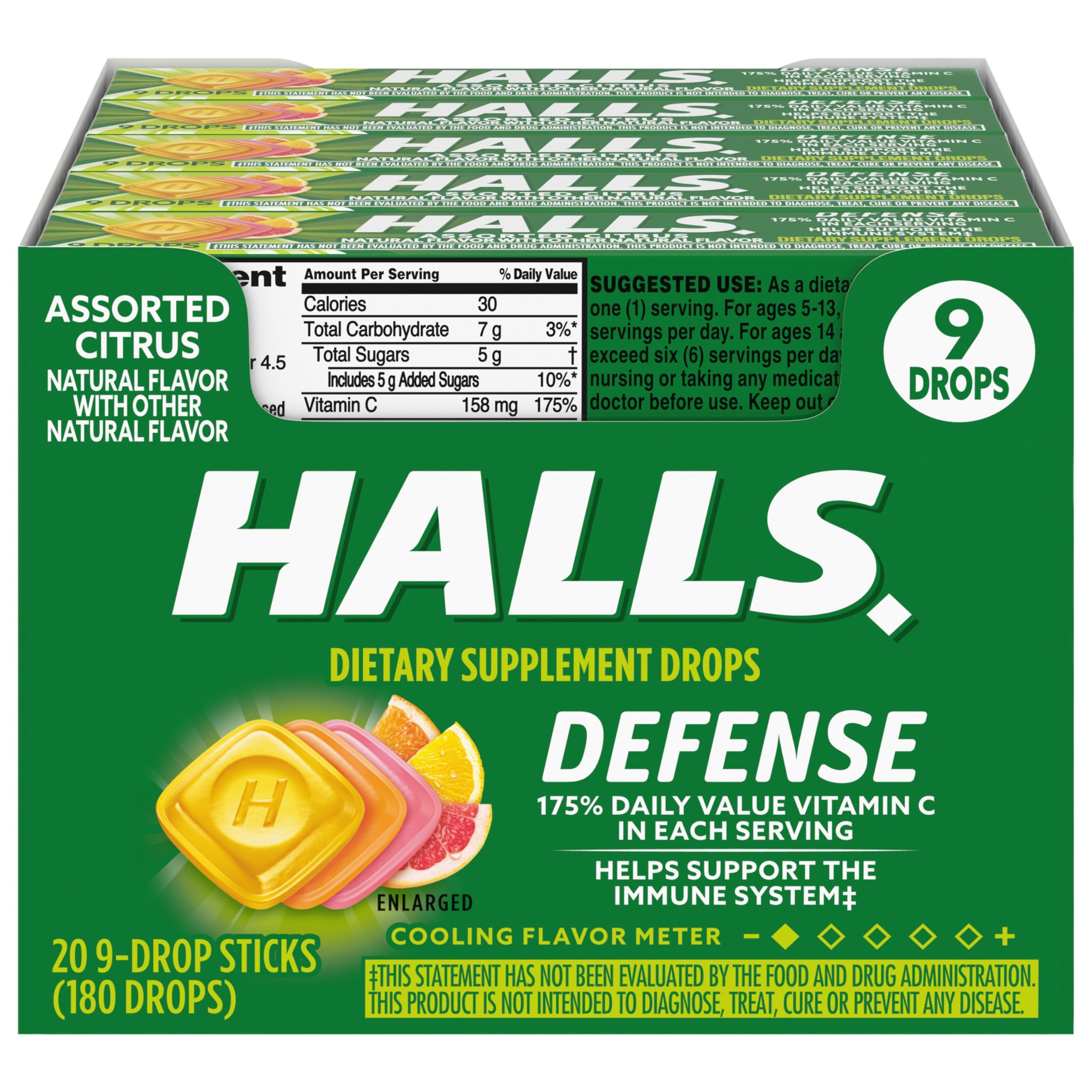HALLS Defense Assorted Citrus Vitamin C Drops, 20 Sticks of 9 Drops (180 Total Drops) HALLS buy australia supplements