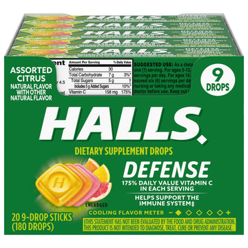 HALLS Defense Assorted Citrus Vitamin C Drops, 20 Sticks of 9 Drops (180 Total Drops) HALLS buy australia supplements