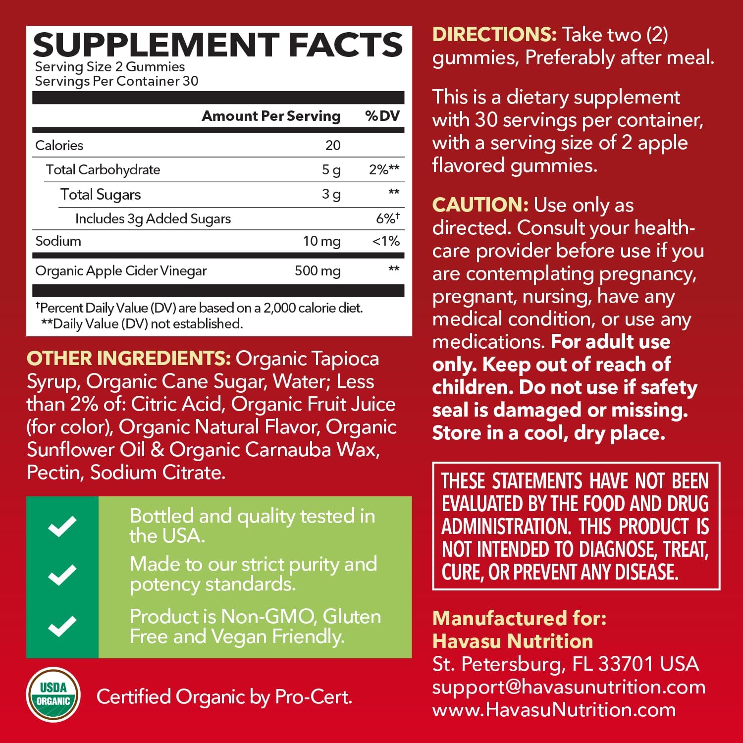 Apple Cider Vinegar Gummies, USDA Organic, Apple Flavor, 1-Month Supply | USDA Organic ACV Gummies for Digestive Health, Metabolism & Gut Support, Vegan, Gluten-Free, No Harsh Taste, 60ct Gsupps Australia