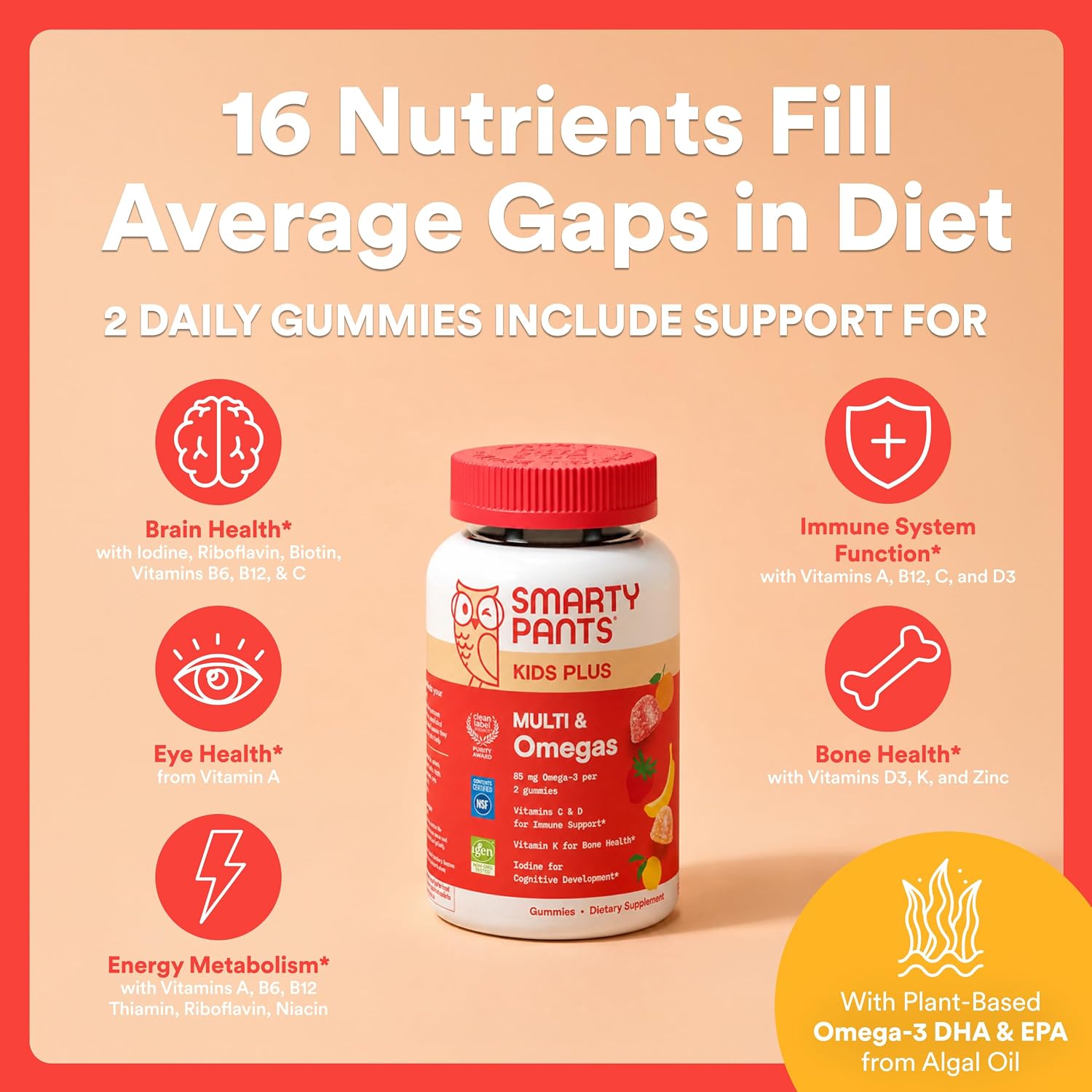 SmartyPants Kids Multivitamin Gummies with Omega 3 DHA/EPA, Vitamins D3, C, B12, B6, A, K, and Zinc, Gluten Free, Clean Label, Three Fruit Flavors, 60 Gummies (30 Day Supply) Gsupps Australia
