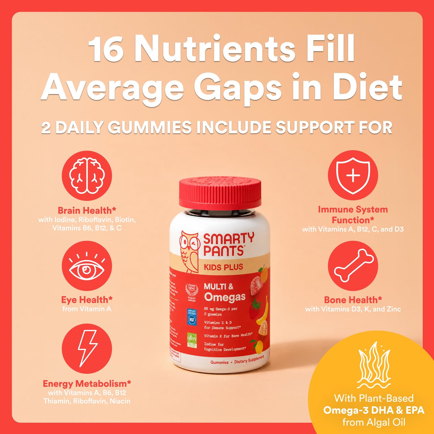 SmartyPants Kids Multivitamin Gummies with Omega 3 DHA/EPA, Vitamins D3, C, B12, B6, A, K, and Zinc, Gluten Free, Clean Label, Three Fruit Flavors, 60 Gummies (30 Day Supply) Gsupps Australia