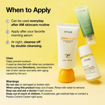 Anua Zero-Cast Moisturizing Sunscreen SPF 50, 1.69 fl oz ANUA