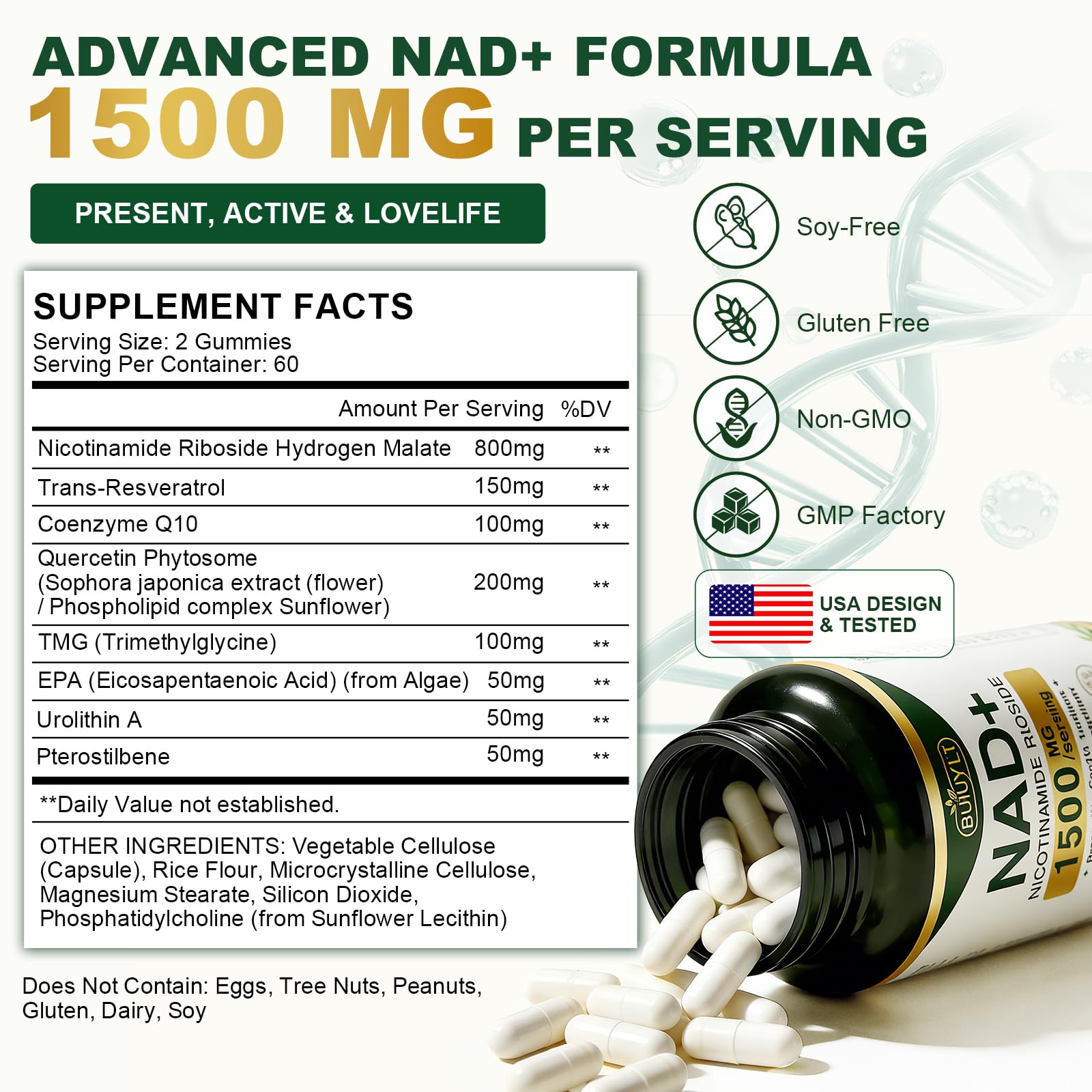 BUIUYLT NAD+ Supplement 1500mg, NR NMN Replacement with Resveratrol, Urolithin A, CoQ10 & Quercetin for Cellular Energy, Healthy Aging & Stamina for Women & Men - 120 Capsules BUIUYLT buy australia supplements