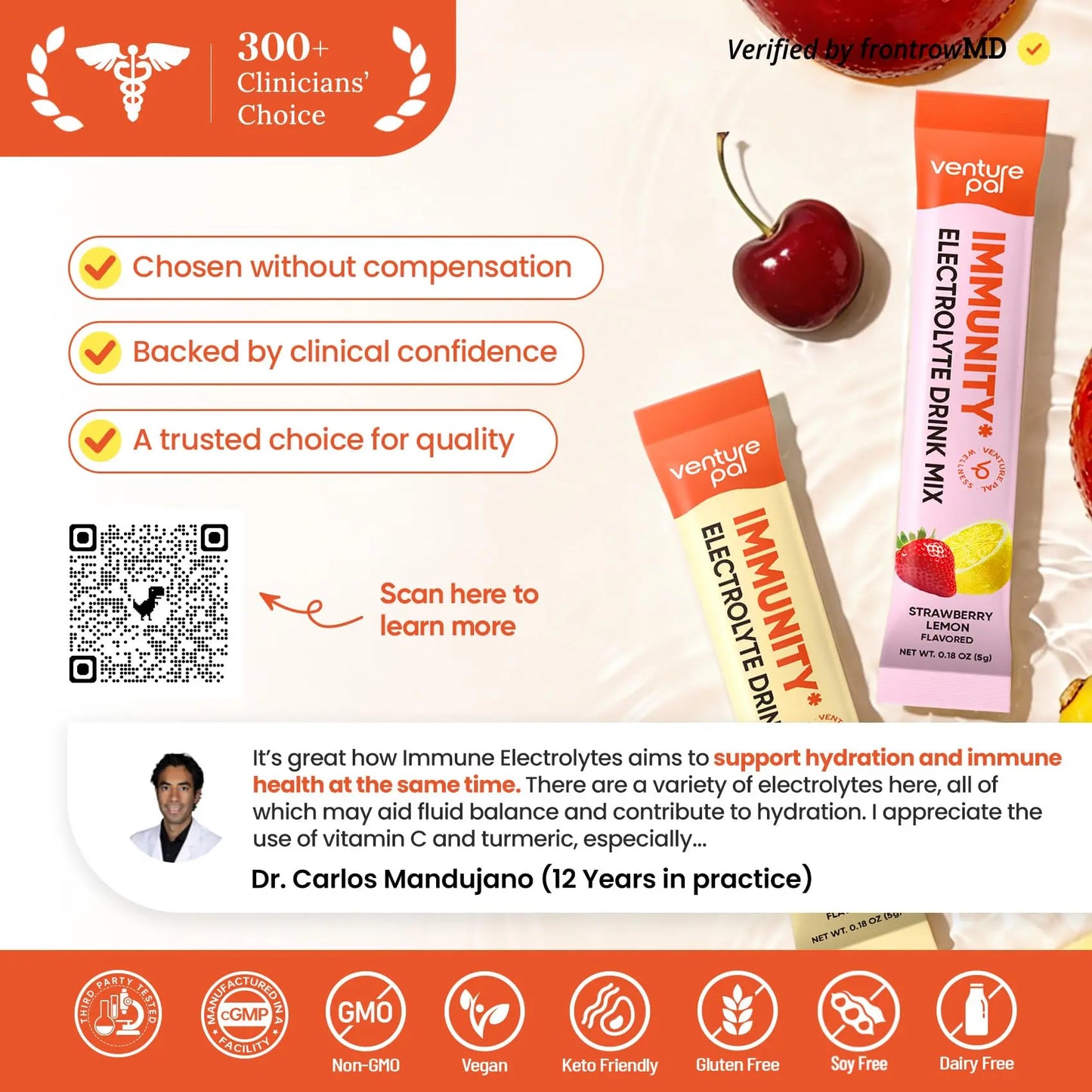 Venture Pal 2-in-1 Hydration + Immune Electrolytes Powder Packets with 7 Electrolytes & 6 Vitamins, Elderberry, Turmeric, Echinacea | Liquid Daily IV Drink Mix Venture Pal