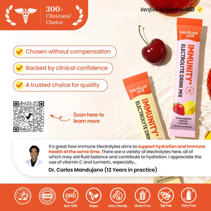 Venture Pal 2-in-1 Hydration + Immune Electrolytes Powder Packets with 7 Electrolytes & 6 Vitamins, Elderberry, Turmeric, Echinacea | Liquid Daily IV Drink Mix Venture Pal