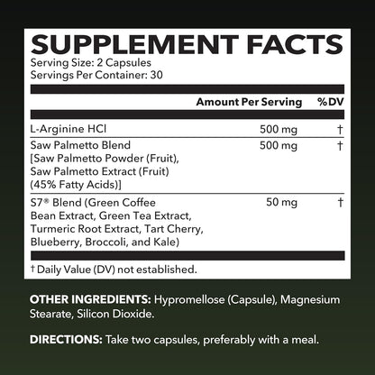 L-Arginine with Saw Palmetto for Men Capsules, Vegan, Non-GMO, 30 Servings | Vegan, Non-GMO Nitric Oxide and Prostate Health Supplements for Men, Endurance and Urinary Tract Function Support Gsupps Australia