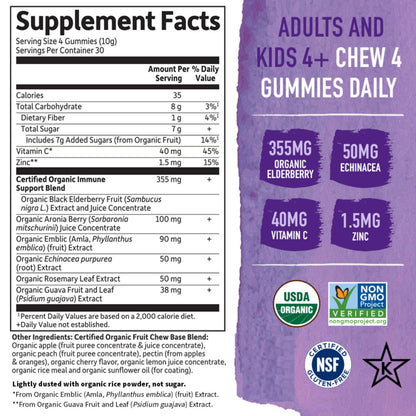 Garden of Life Organics Elderberry Gummies for Adults & Kids - Immune Support Supplement with Organic Fruit, Herbal Blend, Elderberry, Echinacea, Zinc, Garden of Life