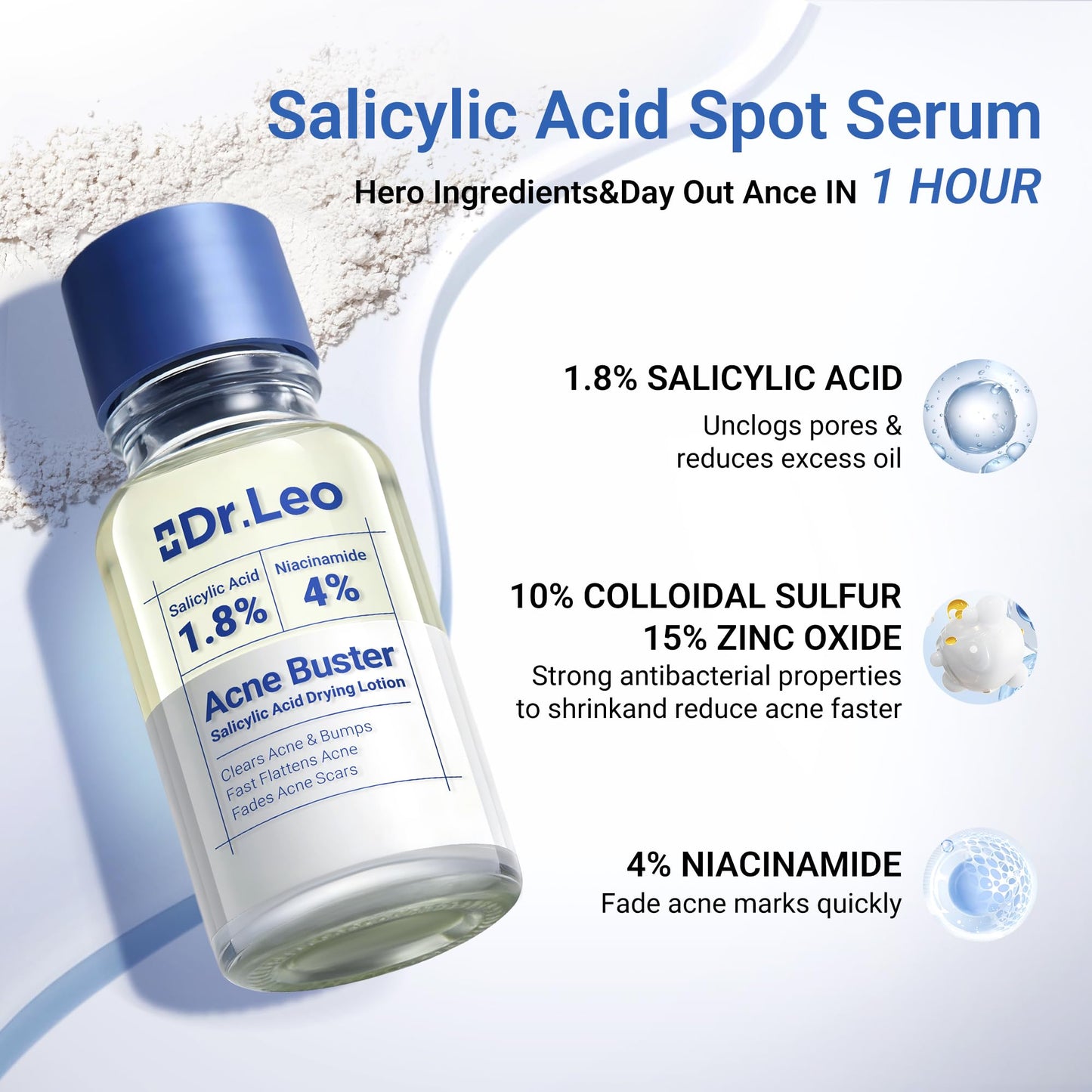 Dr.Leo 1.8% Salicylic Acid Spot Serum, Acne Treatment for Acne-Prone Sensitive Skin | Niacinamide, Fast Pimple Relief, Fades Acne Marks Dr.Leo