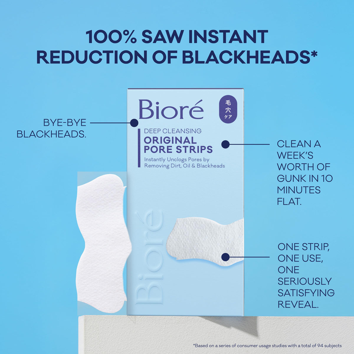 Bioré Original Blackhead Remover Strips, Deep Cleansing Nose Strips With Instant Pore Unclogging, Features C-Bond Technology, Oil-Free, Non-Comedogenic Use, 14 Count Bioré