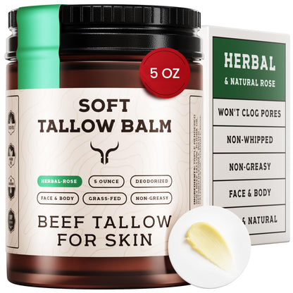 Ancestral Haven Beef Tallow for Skin - Tallow And Herbal Balm For Face - Gift Ready Box - Tallow Face Moisturizer - Tallow Balm - Grass Fed Tallow Face Cream Lotion (5.0 Oz, Herbal-Rose) Ancestral Haven