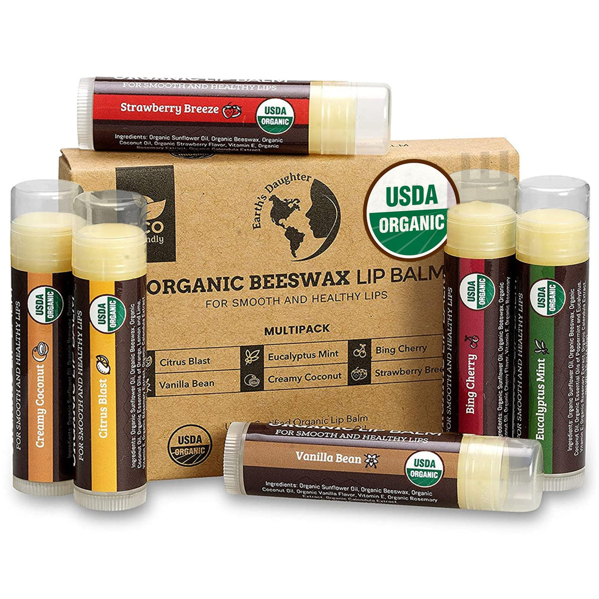 Earth's Daughter Organic Lip Balm - Moisturizing 6-Pack Earth's Daughter
