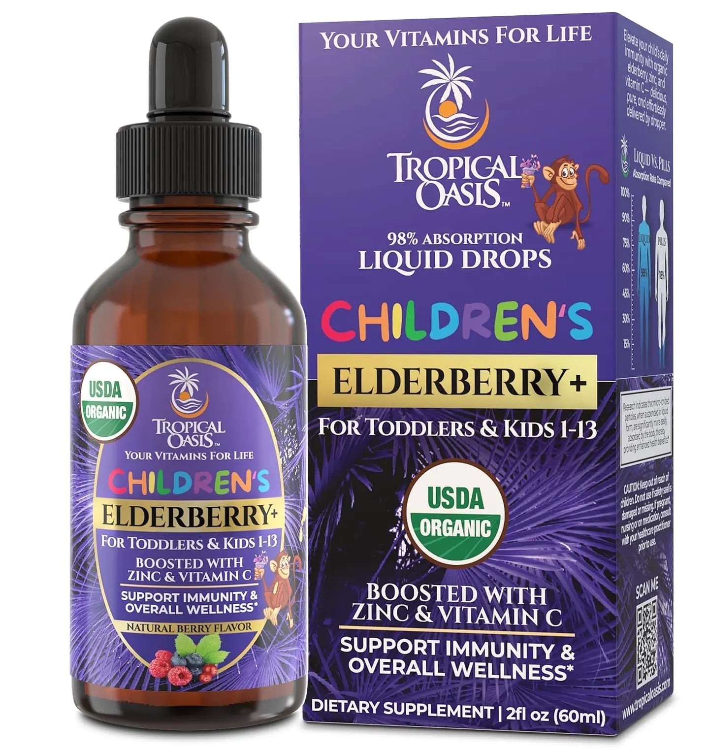 Tropical Oasis USDA Organic Liquid Vitamin Drops with Elderberry, Vitamin C and Zinc for Toddlers & Kids | Sugar Free | Vegan | Non-GMO | 2 Fl Oz Tropical Oasis buy australia supplements