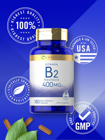 Carlyle Vitamin B-2 400mg | 180 Count | Non-GMO, Gluten Free Supplement | B2 Riboflavin Carlyle