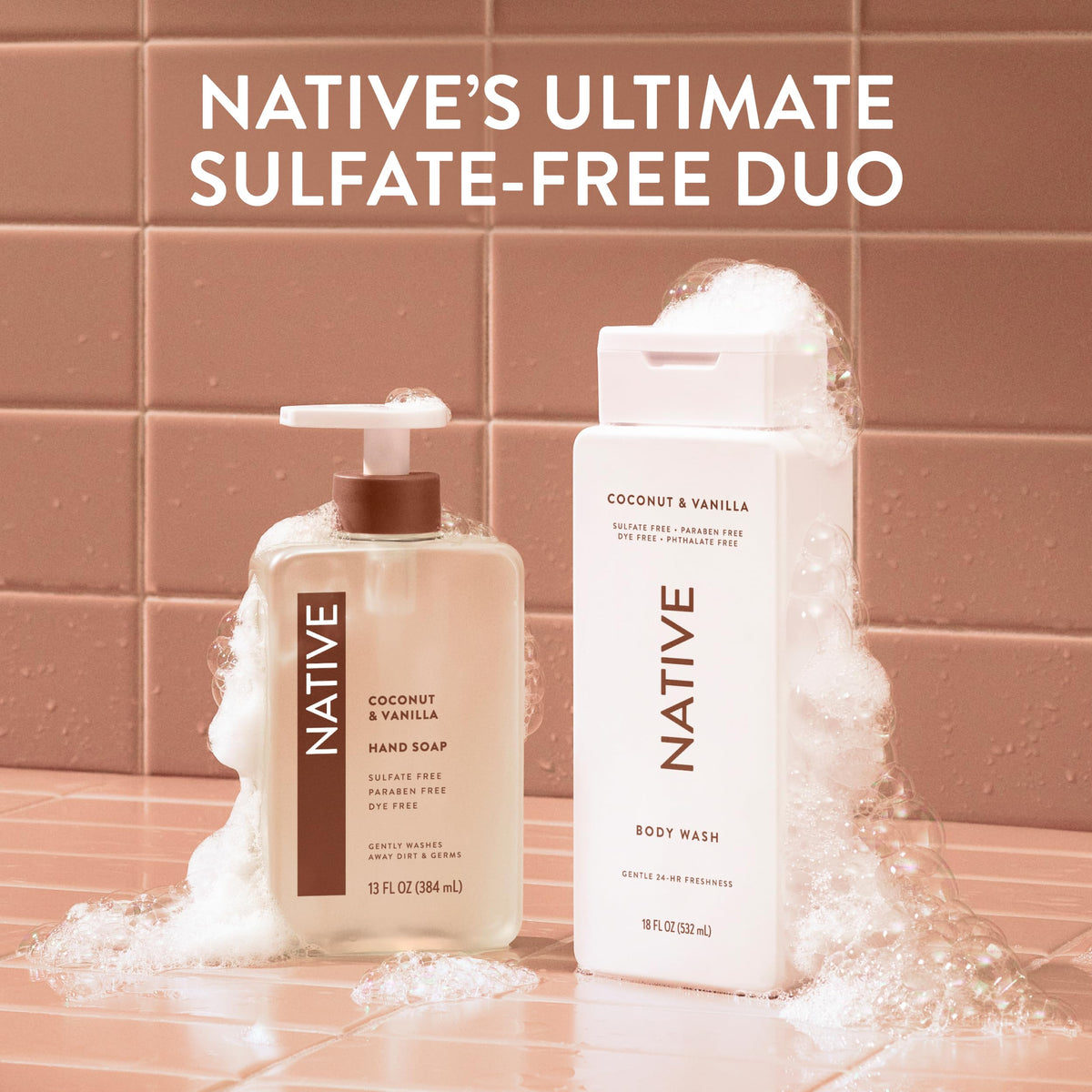 Native Clean Body Wash, Gentle & pH-balanced for Sensitive Skin, 24-Hr Freshness for Women & Men, Vegan & Cruelty-Free, Free of Sulfates, Parabens & Phthalates, Coconut & Vanilla, 36 oz Native