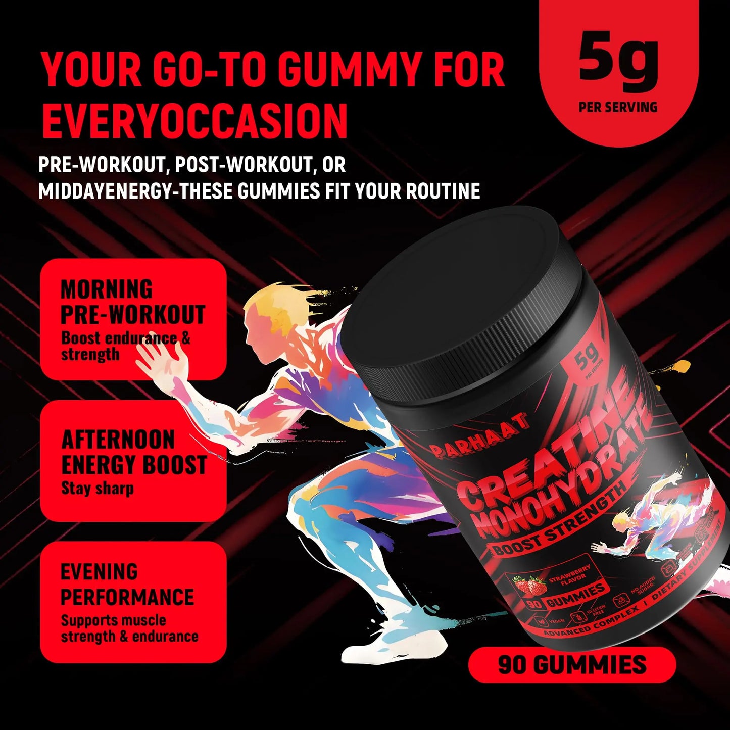 NSF Certified Creatine Gummy - Creatine Monohydrate Gummies 5g for Men & Women - Boost Focus,Strength, and Endurance, Vegan, Gluten-Free, Non-GMO, 2.5 Gram Creatine Parhaat
