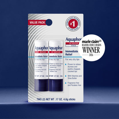 Aquaphor Lip Repair Stick, Moisturizing Lip Balm Pack, Relieves Dryness, 0.17 Oz Stick, Pack of 2 Aquaphor