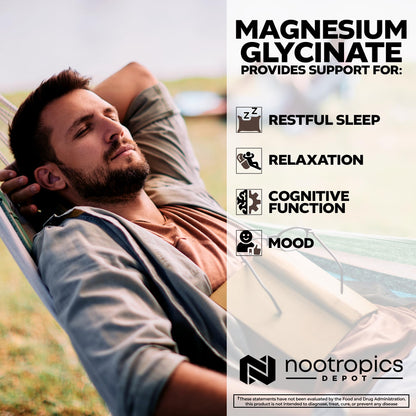Nootropics Depot Magnesium Glycinate Capsules | Magnesium Supplement | 1600mg Magnesium Bisglycinate | 200mg Elemental Magnesium | High Absorption, Gentle on Stomach, Sleep & Muscle Support | 180ct
