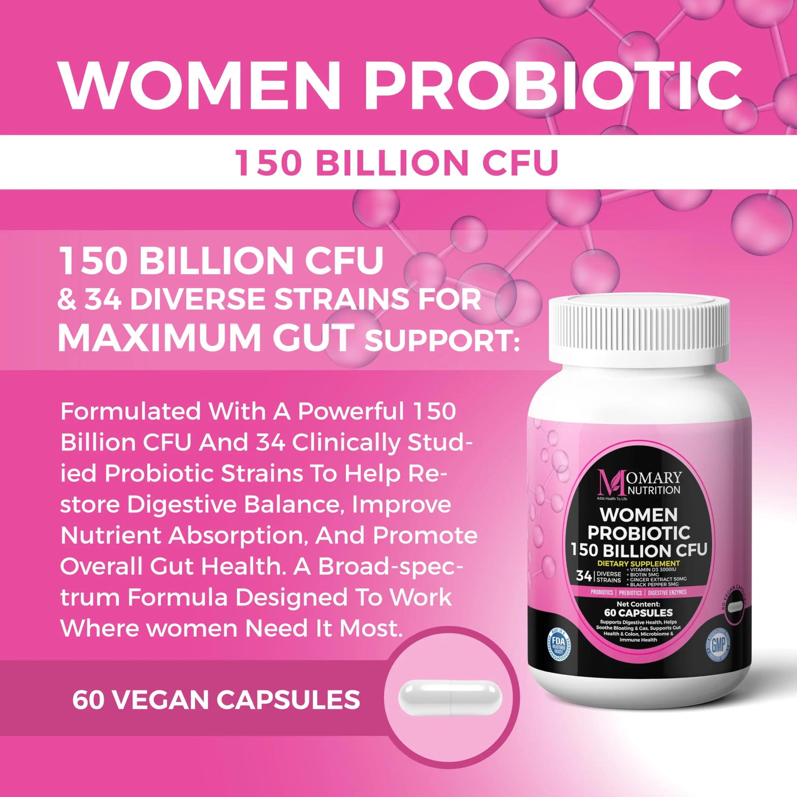 9-in-1 Bio Cultures Complex for Women – 150 Billion CFU Probiotics with 34 Diverse Strains, Organic Prebiotics, Postbiotics, Digestive Enzymes & Biotin – Supports Digestive Balance & Gut Microbiome MOMARY NUTRITION buy australia supplements