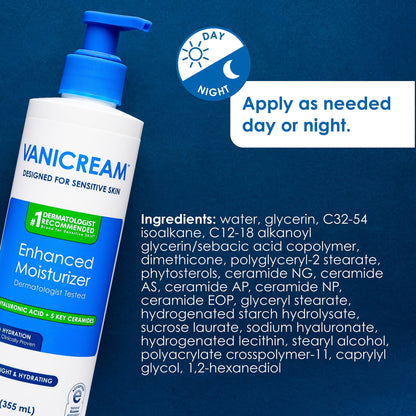 Vanicream Enhanced Moisturizer, 12 fl oz, Formulated without Common Irritants, Body Moisturizer, All-Day Hydration with Hyaluronic Acid Vanicream