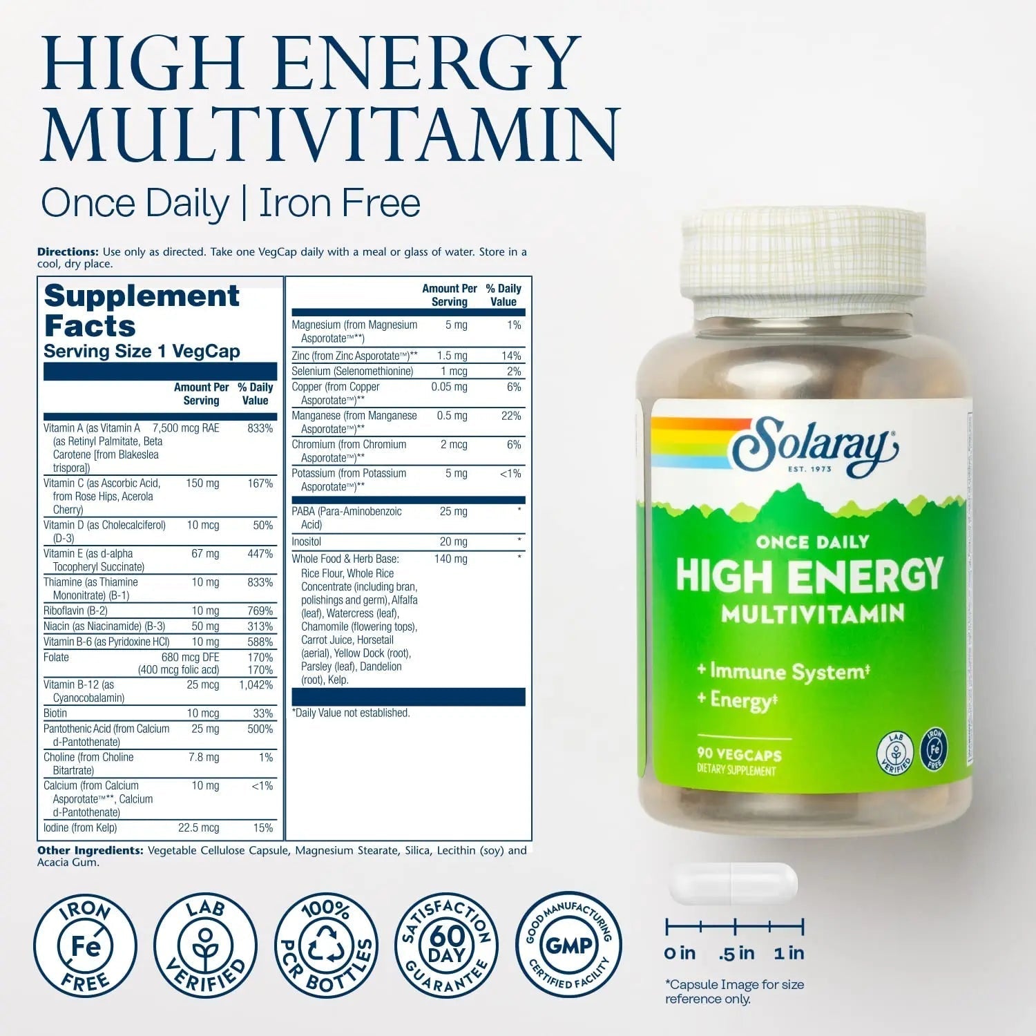 SOLARAY Once Daily High Energy Multivitamin, Iron Free, Immune System and Energy Support, Whole Food and Herb Base Ingredients SOLARAY buy australia supplements