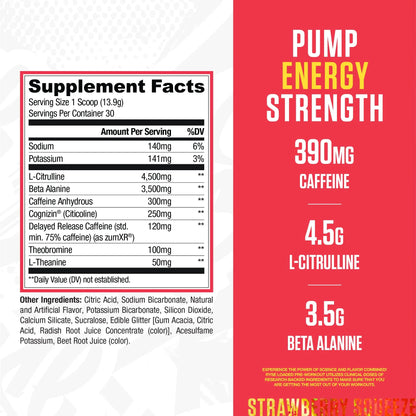 RYSE Loaded Pre Workout Powder - Strawberry Squeeze - Daily Pre-Workout for Men & Women with 390mg Caffeine, Beta Alanine, and Citrulline for Pump RYSE Up Supplements