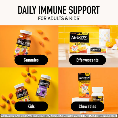 Airborne 1000mg Vitamin C with Vitamin D & Zinc, Sugar Free Multivitamin Immune Support Supplement, Antioxidants Vitamins A C & Vitamin E Airborne